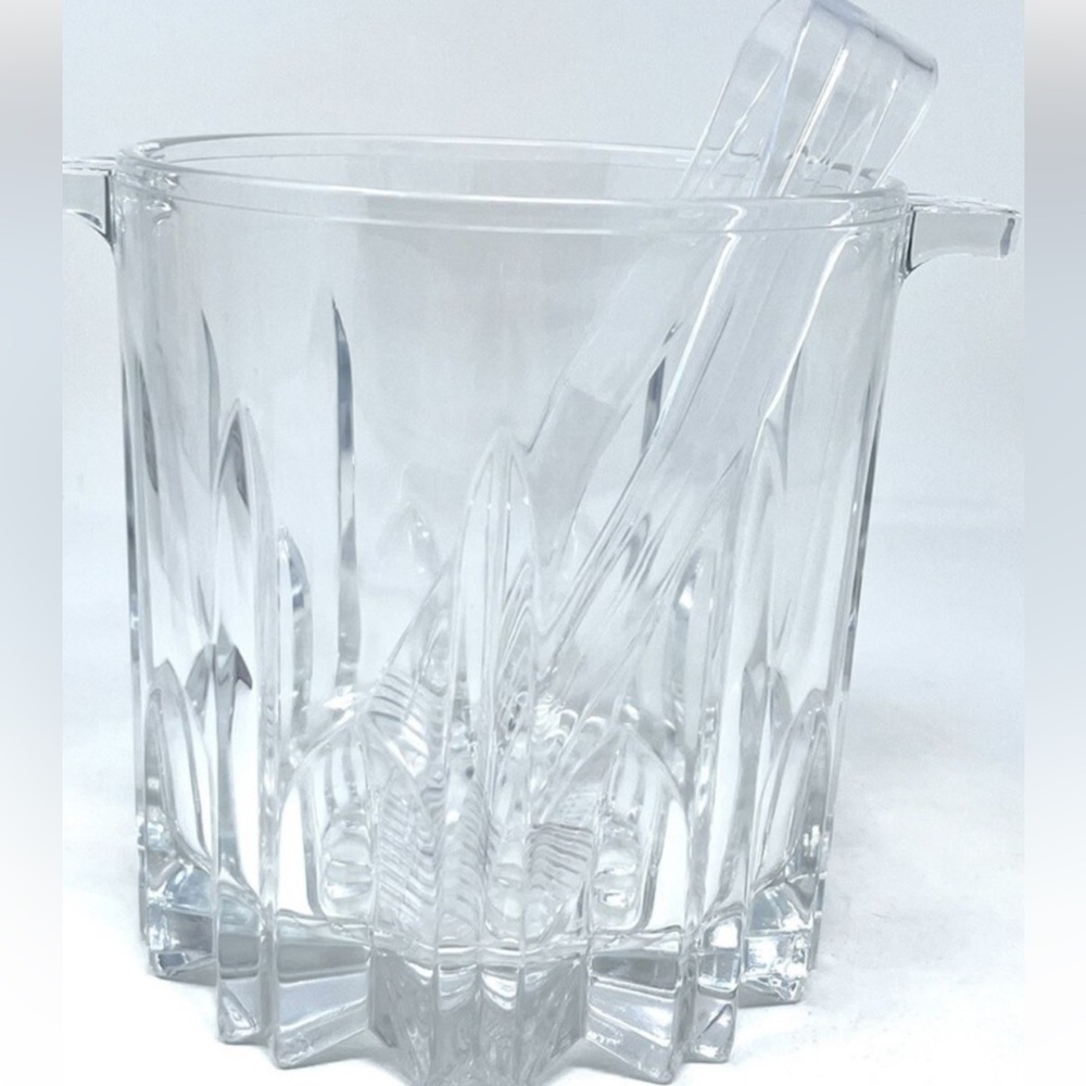 NWT Castello Cut Crystal Lead Free Transparent Ice Bucket with Tongs in a BOX